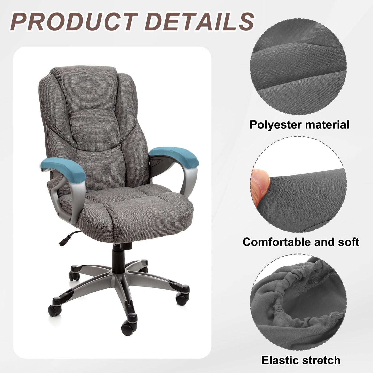 sourcing map Chair Armrest Slipcovers Covers, 32 x 8cm Polyester Removable Seat Hand Rest Protector for Office Chairs Desk Chair(Gray)