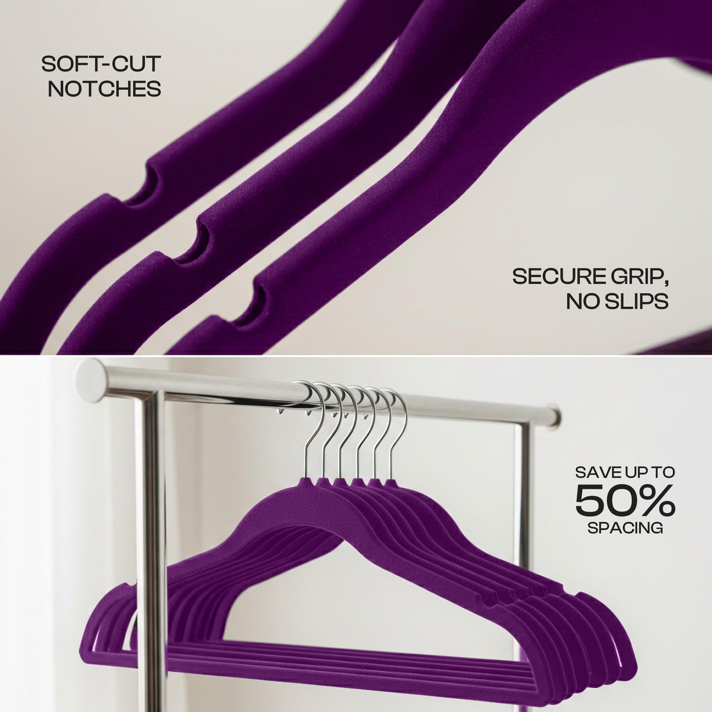Utopia Home Velvet Hangers - 50 Pack Non-Slip Suit & Coat Hangers with 360° Rotatable Hook - Purple & Heavy Duty