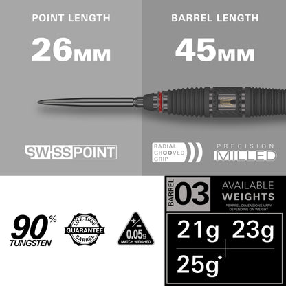 TARGET Darts Scope Steel Tip Swiss Point Darts, 90% Tungsten Dart Set, Barrel 03-21G | Steel Tip Dart Sets, Red & Black Darts, Professional Dart Set