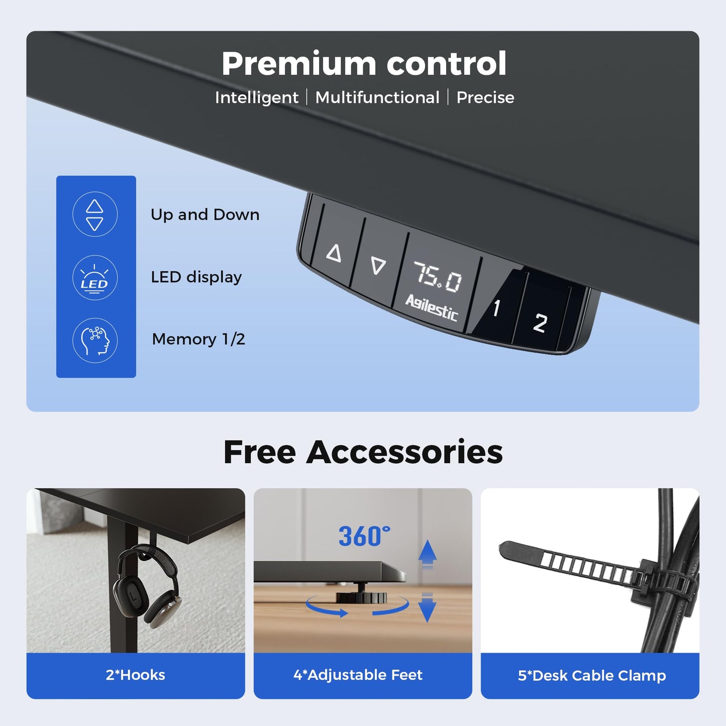 Agilestic Electric Standing Desk, 2 Memory Buttons, 130x60cm