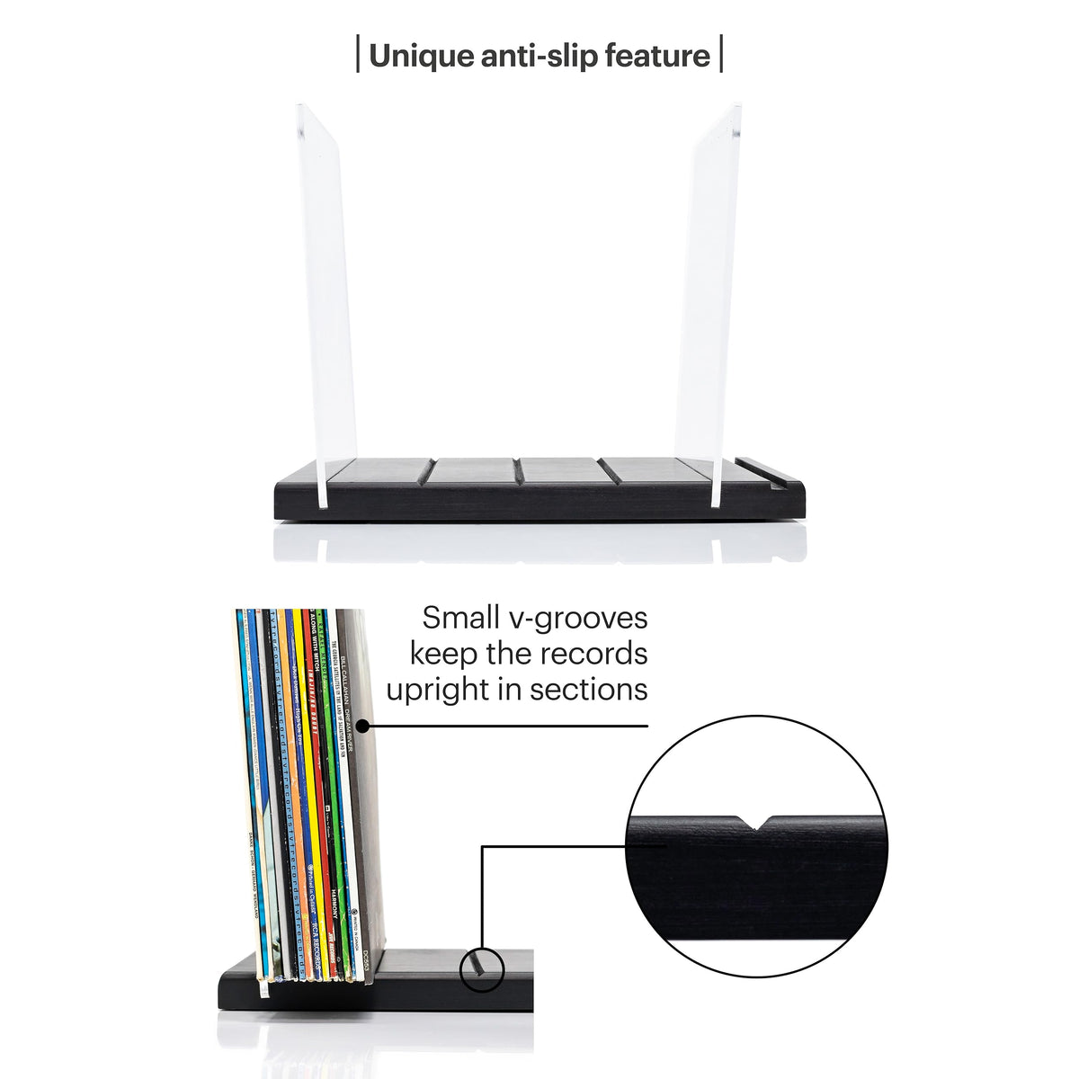 MÖNKE Premium Vinyl Record Storage - a Mid-Century Style Record Holder, 50 LP Capacity - with a Now-Playing Record Display Groove Black