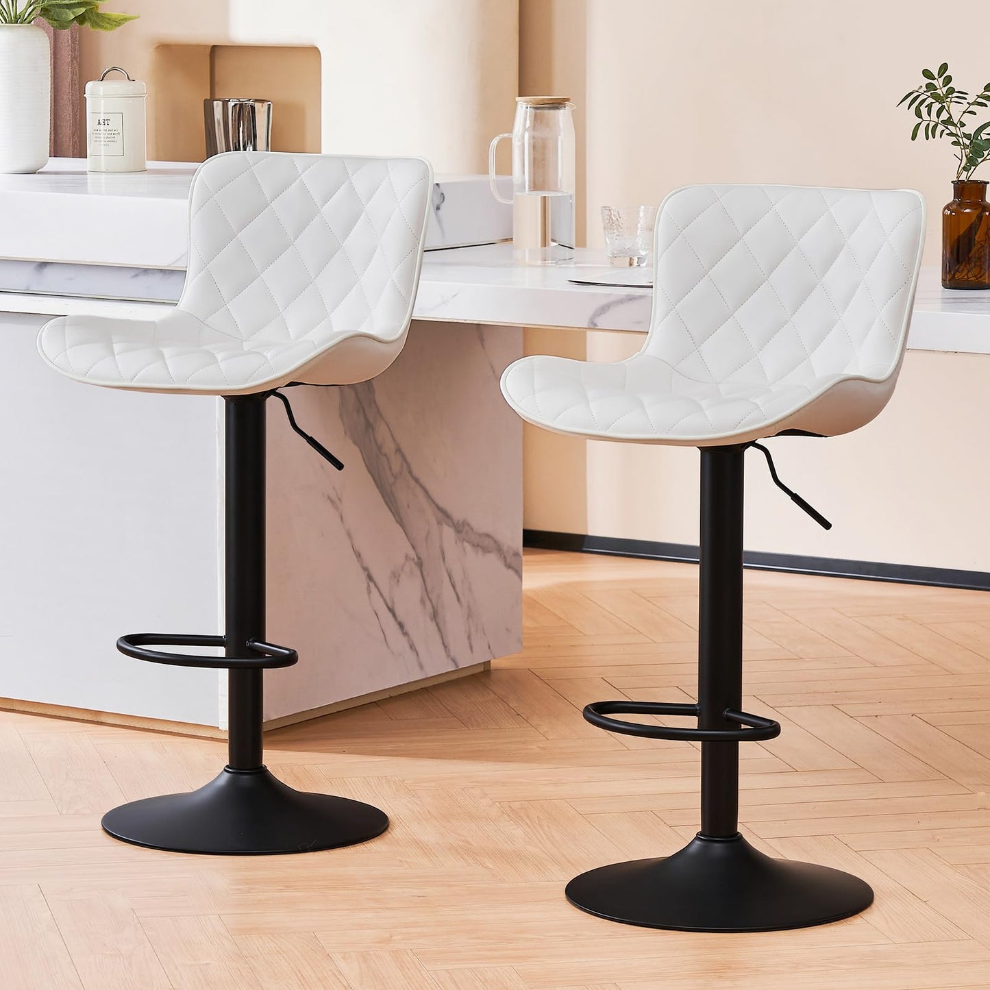 Kidol&Shellder Bar Stools Set of 2 Modern Kitchen Stools, White
