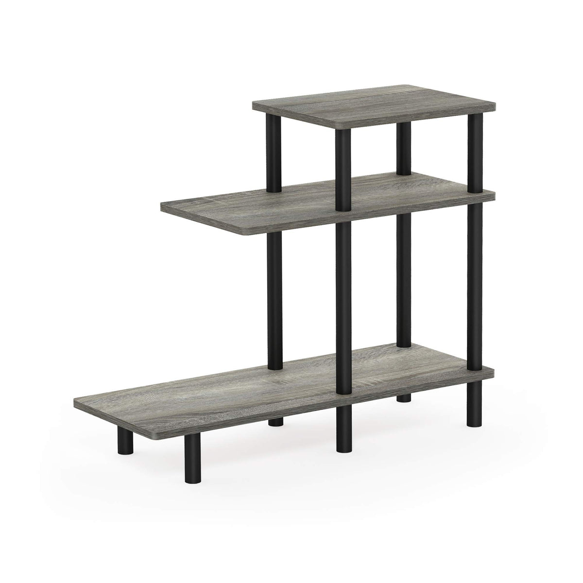 Furinno TURN-N-TUBE Side Table, 3-Tier L-Shape End Table with Open Shelf, Tall Toolless Night Stand, Bedside Table, for Living Room, Bedroom