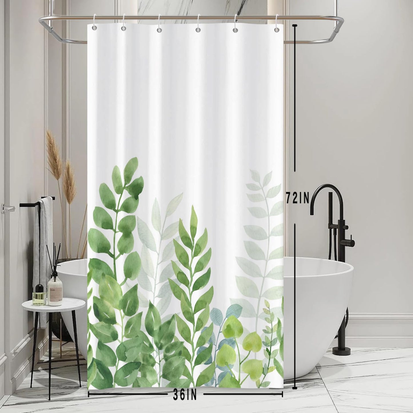 Bovlleetd Green White Stall Shower Curtain Watercolor Botanical Eucalyptus Leaves Bathroom Plants Shower Curtain Polyester Fabric Bath Curtain with