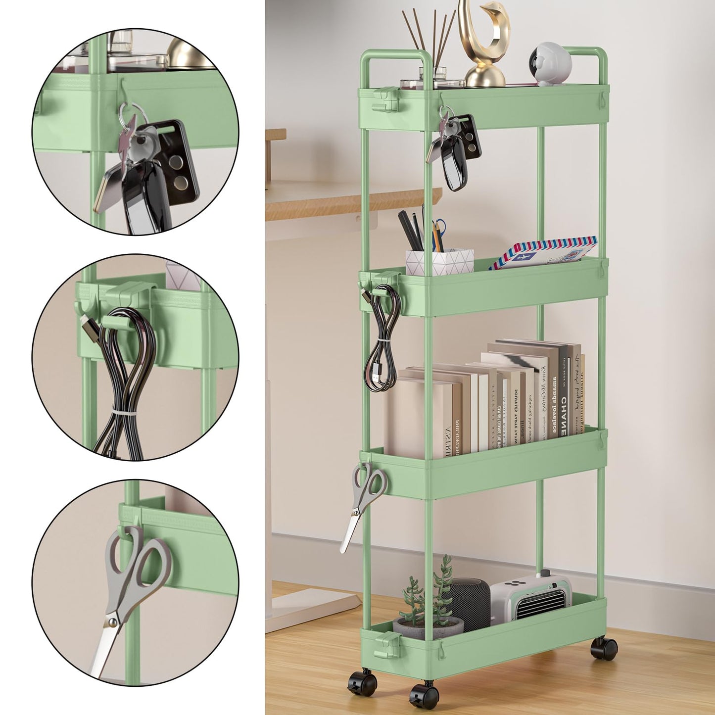 SOLEJAZZ Storage Trolley Cart Slim Rolling Cart Mobile Storage Shelving