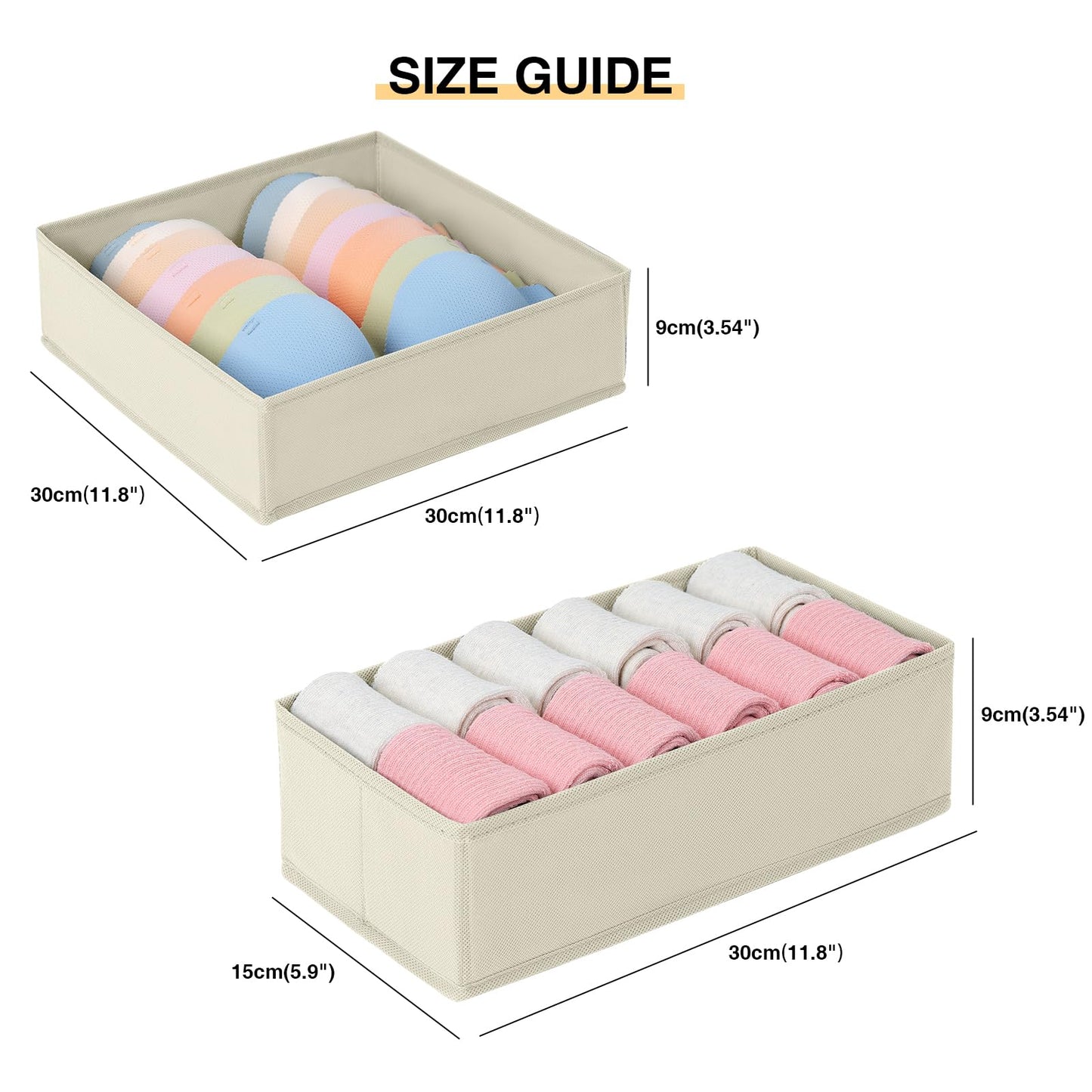 DIMJ 4Pack Underwear Drawer Organiser Sock Storage Dresser Dividers, Beige