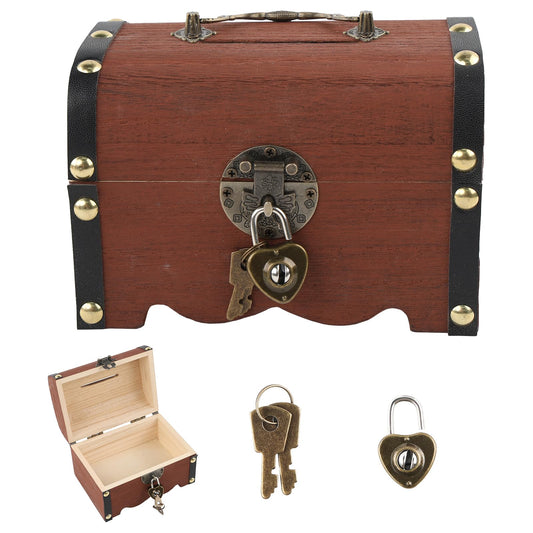QINGYIWL Mini Treasure Chest Wooden 14.5x10x9.5cm Vintage with Lock StorageTreasure Chest Small for Storage and Decorating, Children's Birthday