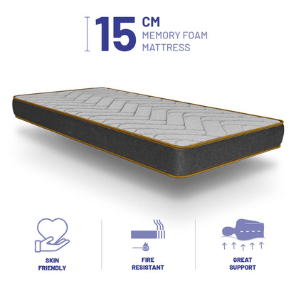 naturalex 3ft Single Mattress Memory Foam Mattress 6 Inch Deep Plush Mattress (90x190cm) Fire Retardant Skin Friendly, The Cotswold