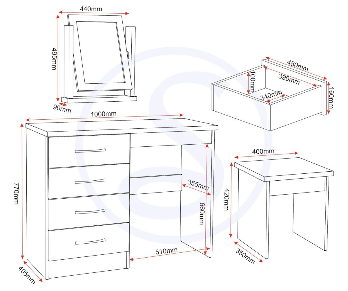 Seconique Nevada Dressing Table Set in Sonoma Oak Effect