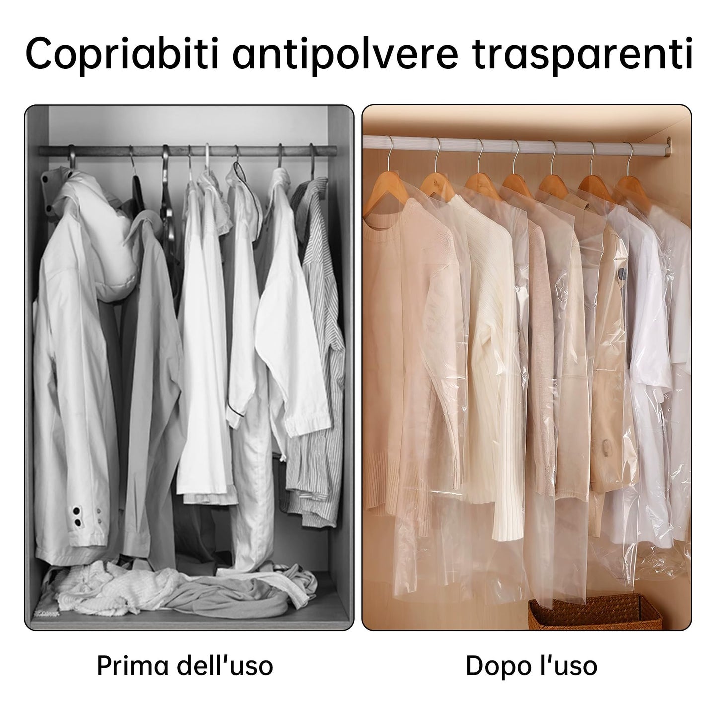 100PCS Disposable Clear Garment Cover Bags, 60 x 100 cm Plastic Dustproof Clothes Covers, Waterproof and Hanging