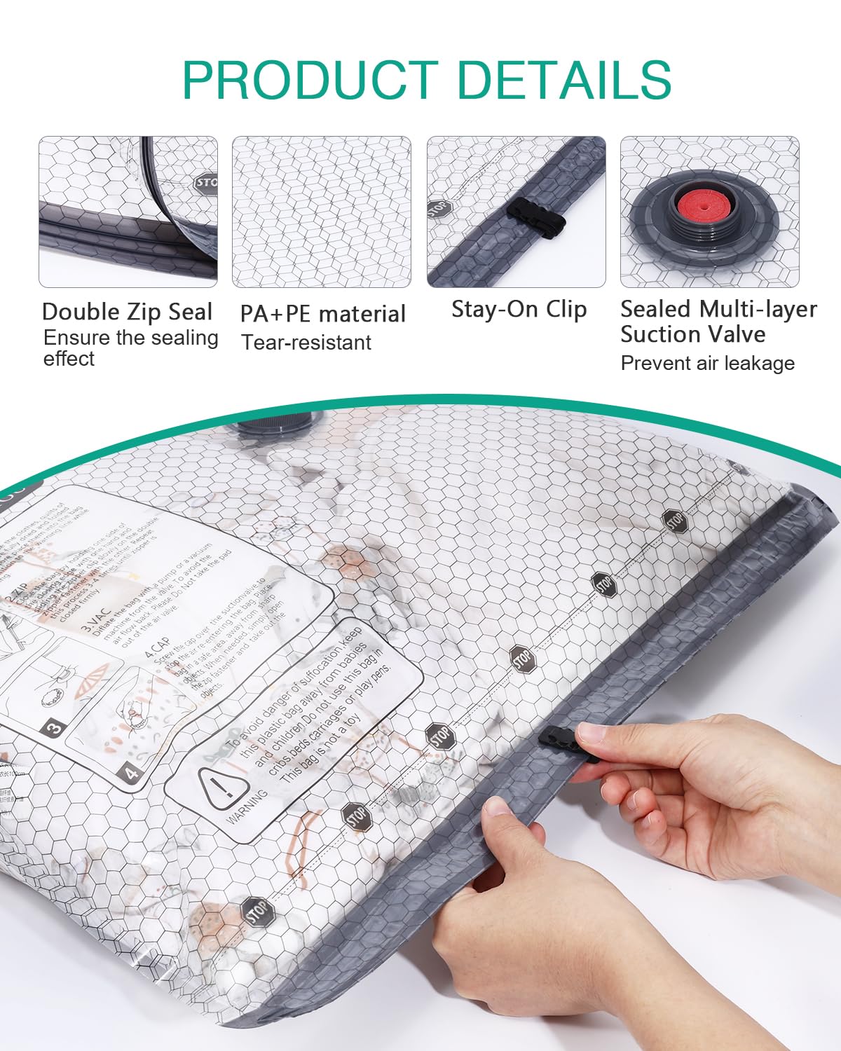 ORIA Vacuum Storage Bags, 6-Pack (2 Large, 2 Medium, 2 Small), Reusable Space Saver Vacuum Bags for Travel Clothes, Comforters, Bedding