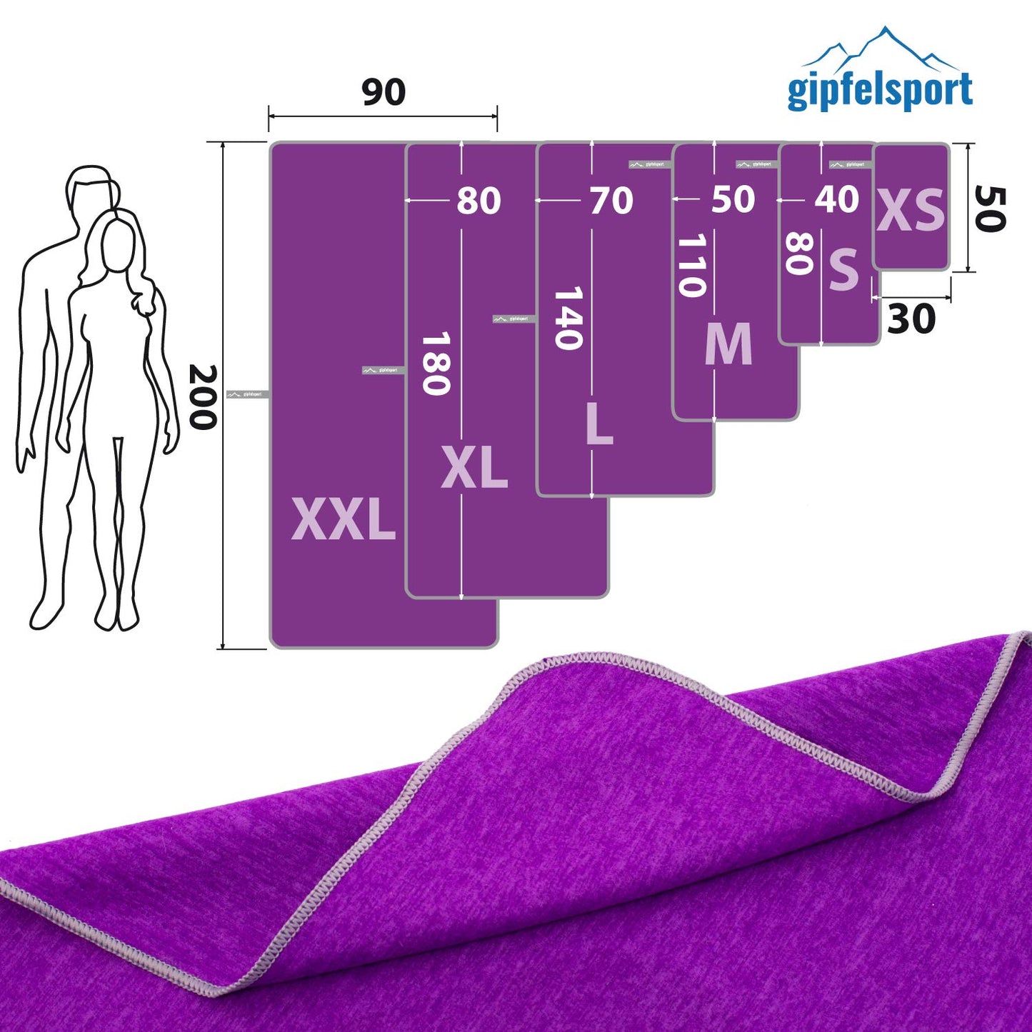 gipfelsport Microfibre Towel purple 1x S(50x30cm) without bag