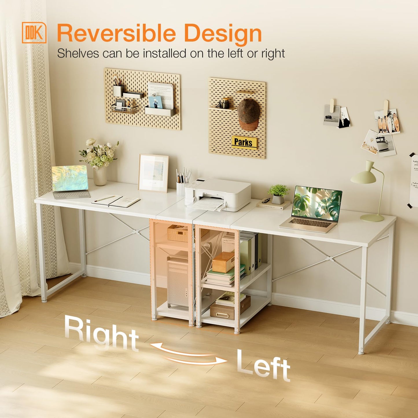 ODK Desk with Storage Shelves, Small Computer Desk, 100 x 48 cm, White