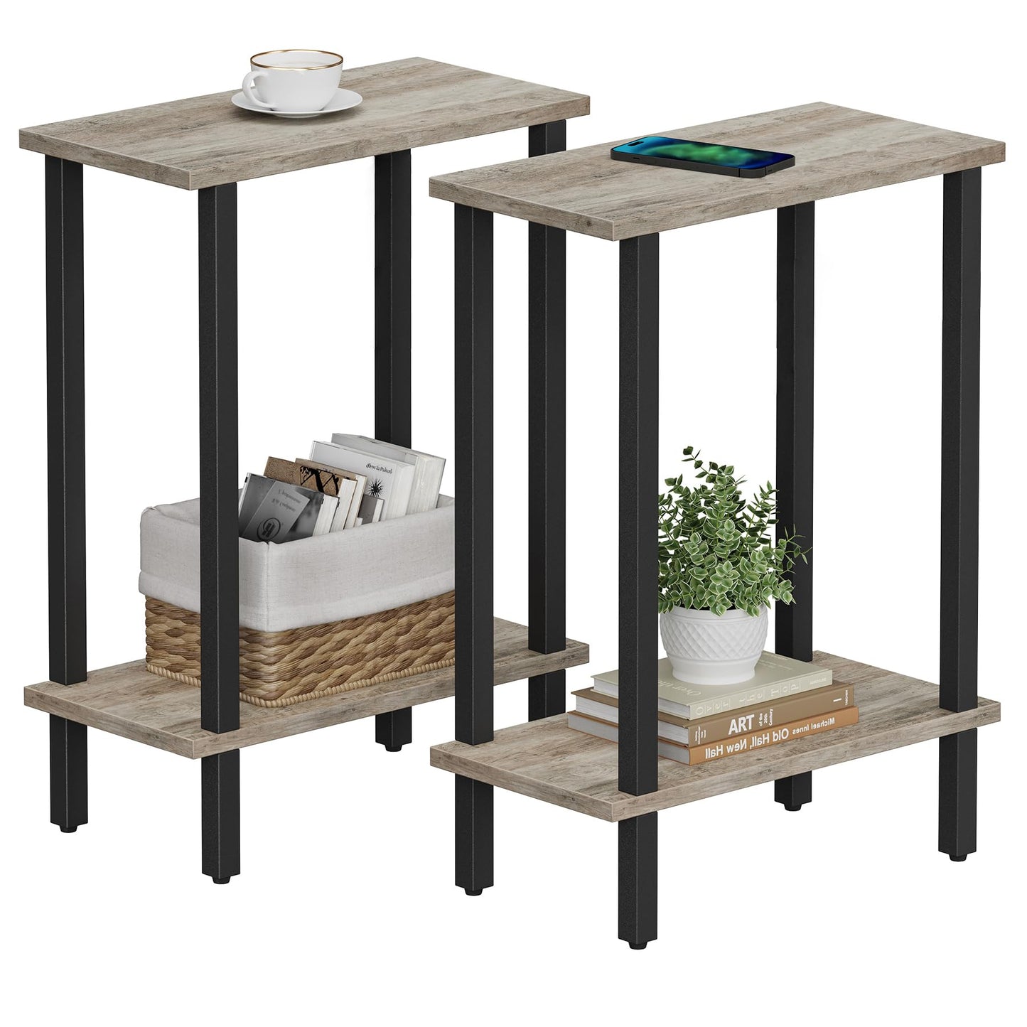 TUTOTAK Small Side Table, Narrow End Table, Skinny Sofa Table, Slim Nightstand, Living Room, Bed Room, Greige TB01BG0622EU