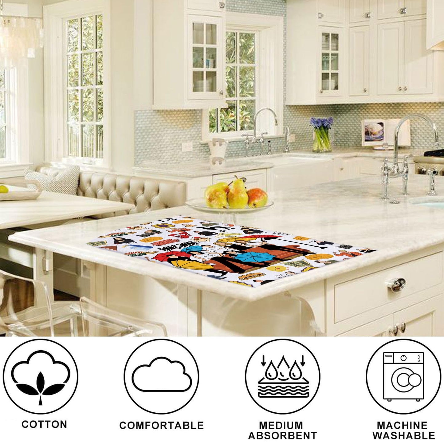 LEVLO Friend TV Show Kitchen Towel Rachel &Ross &Phoebe &Joey &Monica &Chandler Fans Gift Central Park Character Tea Towel Housewarming Present