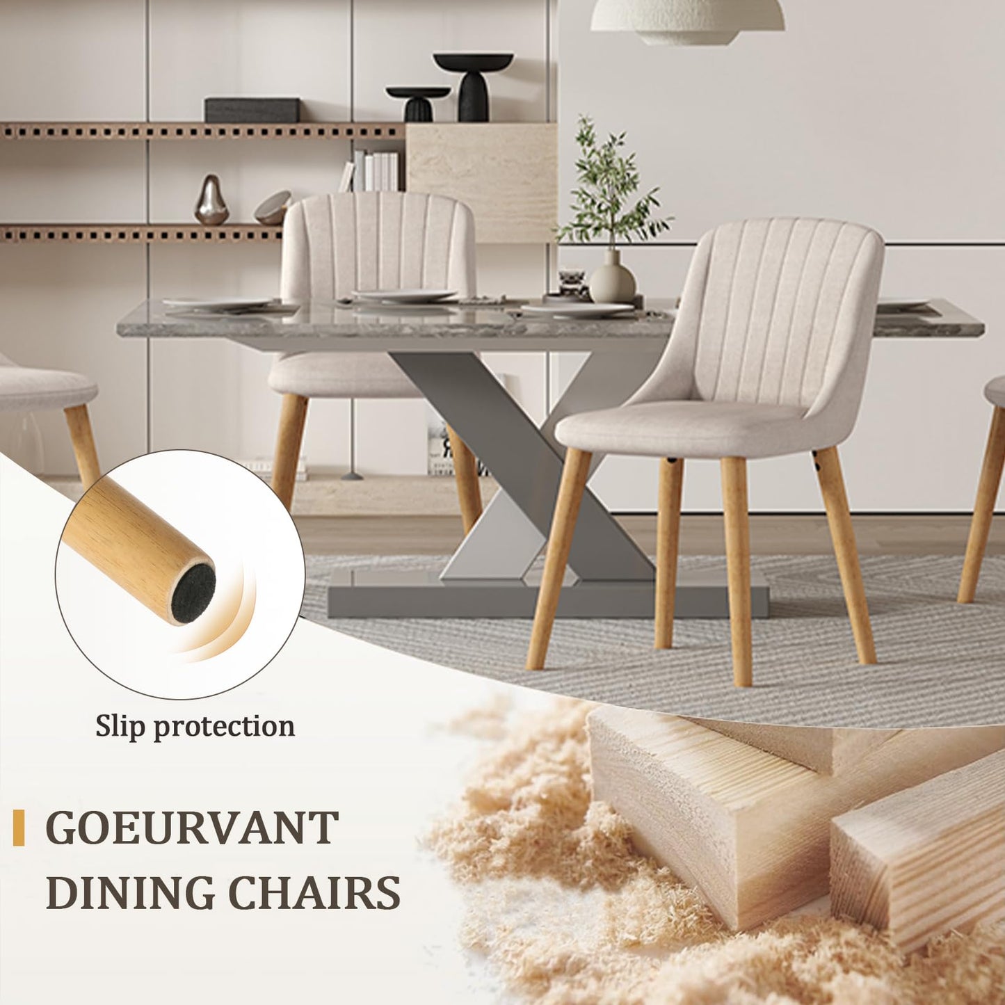 Goeurvant Dining Chairs Set of 4 Polyester Chairs for Living Room with Wood Legs Upholstered Kitchen Chair, Beige
