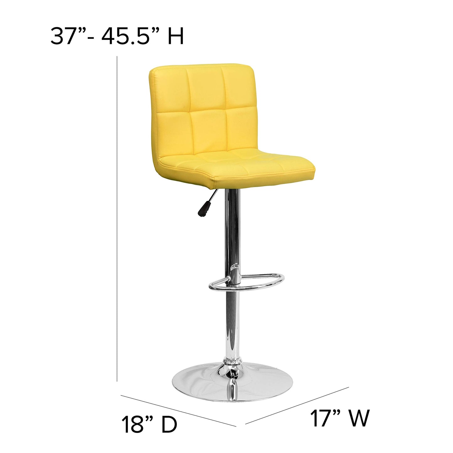 Flash Furniture Alexandra 2 Pack Contemporary Yellow Quilted Vinyl Adjustable Height Barstool with Chrome Base