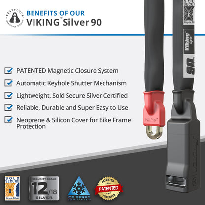 Seatylock Viking Bike Chain Lock with Key - Magnetic Patented Sold Secure Silver Rated - Heavy Duty Anti Theft - Smart Ultra Security Bicycle Lock (90