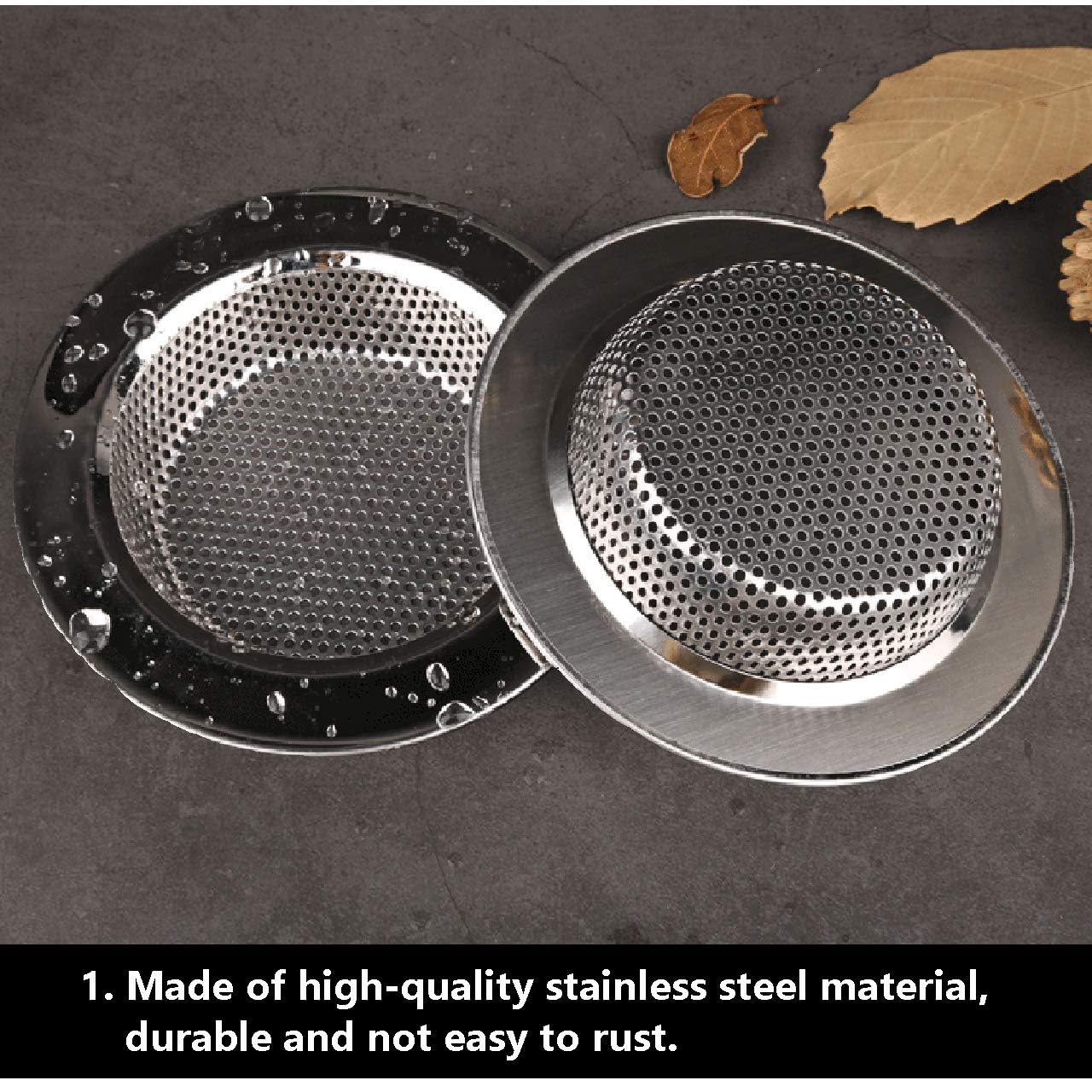 2 Pack Tomario Stainless Steel Kitchen Sink Strainer, Standard Sink Drain Protector Hair Catcher for Kitchen Bathroom Shower Kitchen Dishwasher Safe