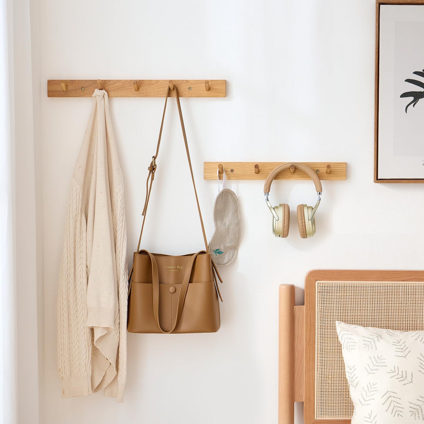 Wooden Coat Rack Wall Mounted, 40cm Hickory Wood Floating Jackets Hooks