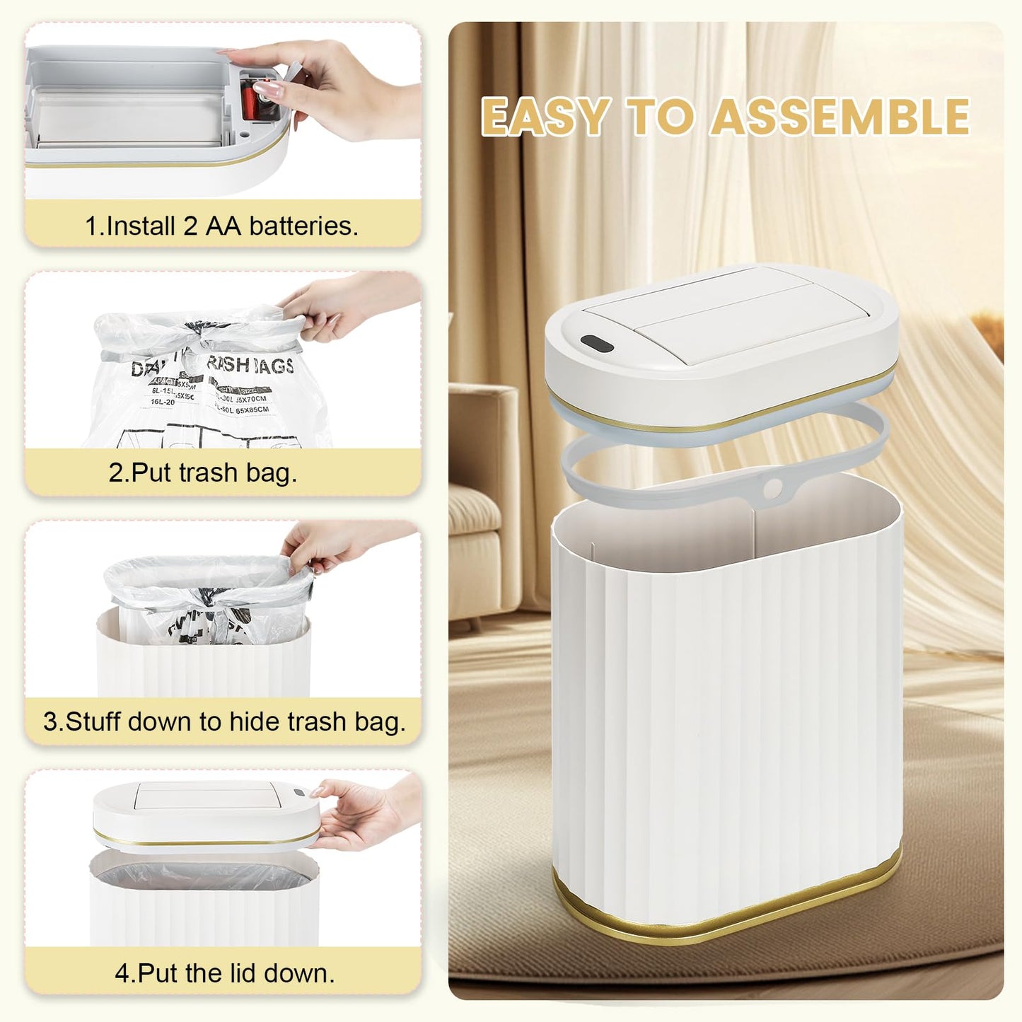 ELPHECO Bathroom Trash Can with Lid Butterfly, Motion Sensor Trash Can Bathroom Decor Automatic Garbage Can Wastebasket Bathroom Accessories, Kitchen
