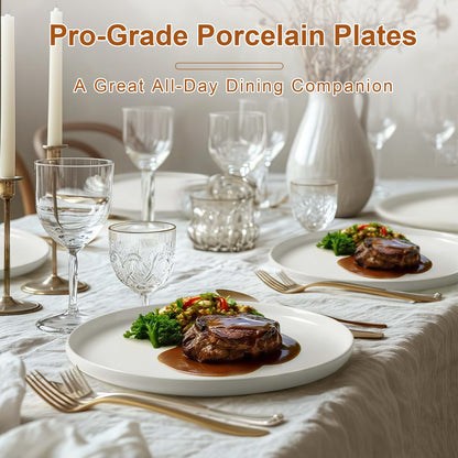 Jassceram 10.5 Inch White Dinner Plates Set of 6, 27cm Large Ceramic Round Plates with Lip for Kitchen Restaurant, Salad, Pasta - Dishwasher,