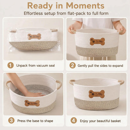 twirush Dog Toy Basket, Dog Toy Box Organizer Baskets, Woven Cotton Rope Basket Puppy Dogs Toy Bin With Handle, Dogs Toy Bin for Pet Supplies
