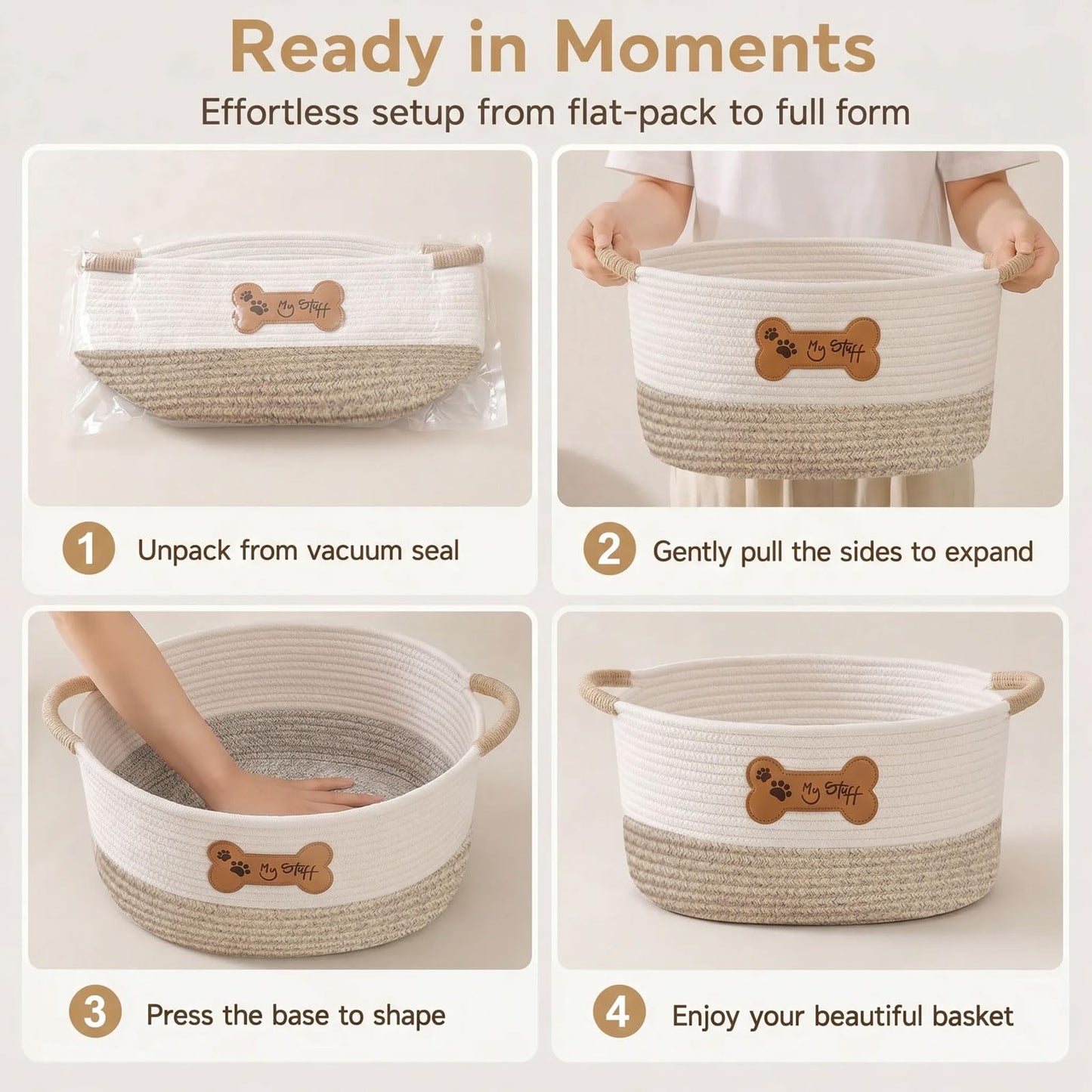 twirush Dog Toy Basket, Dog Toy Box Organizer Baskets, Woven Cotton Rope Basket Puppy Dogs Toy Bin With Handle, Dogs Toy Bin for Pet Supplies