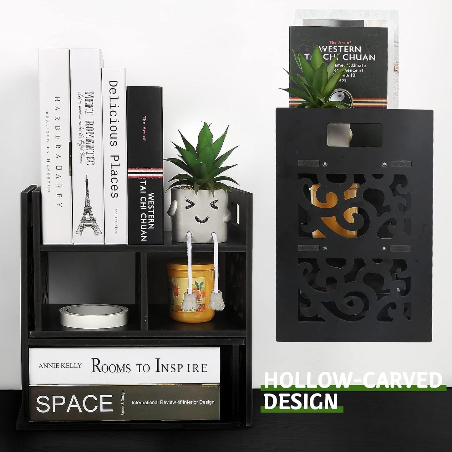 DoToGo Desk Shelf Organizer, Deskop Bookshelf for Small Space Adjustable Expendable for Office, Home, Kitchen (black-gc-lk)