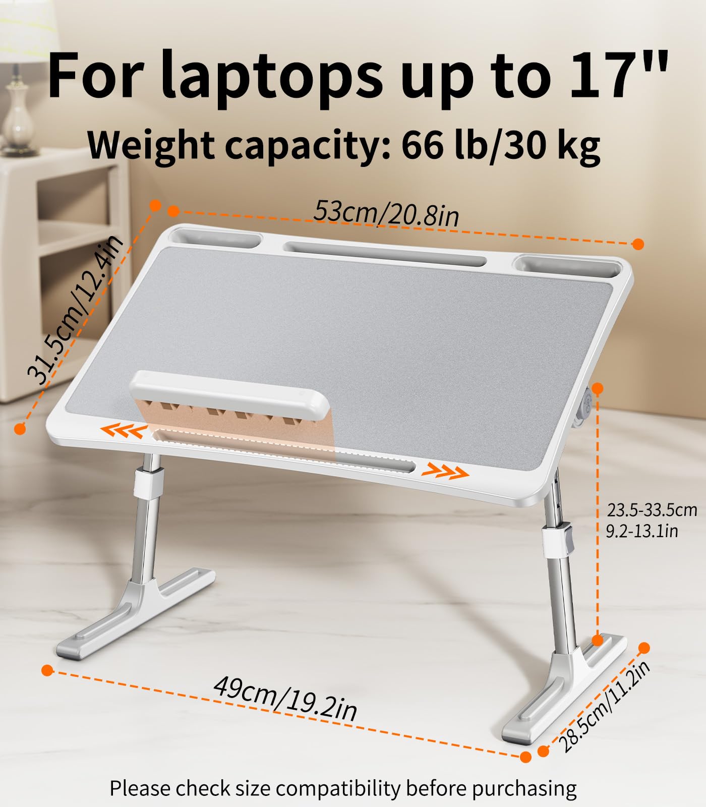 NIFBANG Laptop Tray Folding Bed Table,Adjustable Height Lap Desks with Foldable Legs,Portable Laptop Desk for Sofa,Travel Car Seat Table Tray for