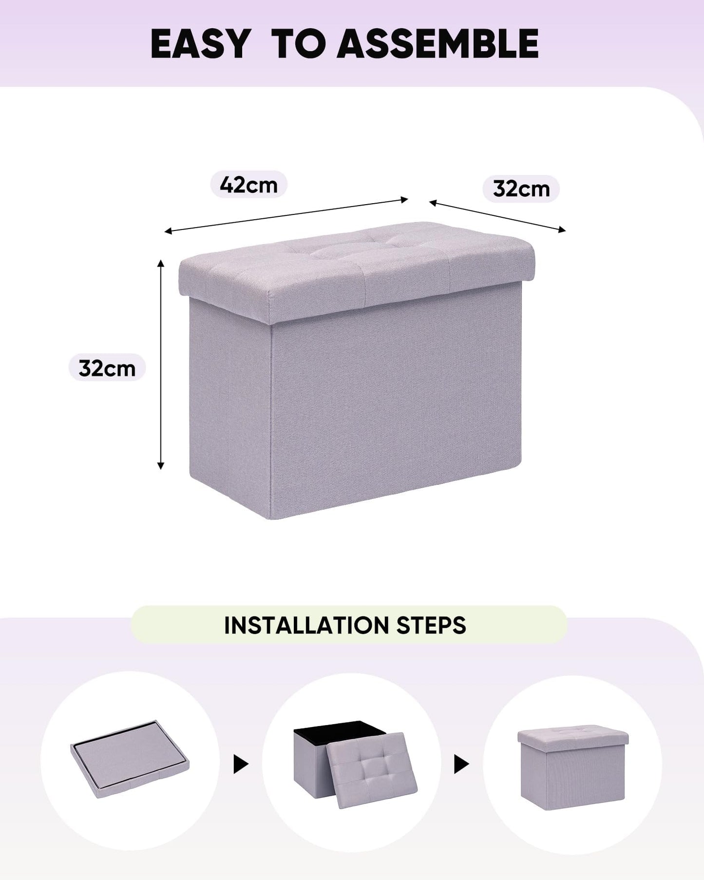 Bonlife Storage Ottoman, Folding Small Foot Rest,Toy Chest Storage Footrest Seat, Footstool for Living Room, Bedroom, Dorm