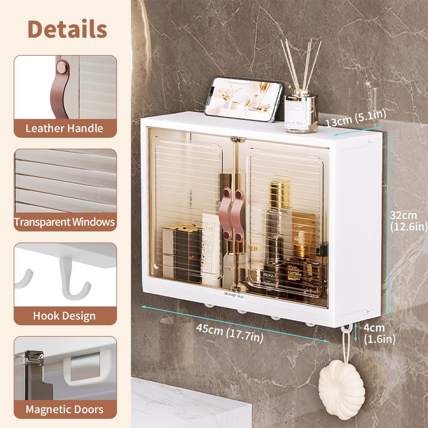 Roqao 16L Wall Mounted Bathroom Storage Small Adhesive Drill-Free Cabinet