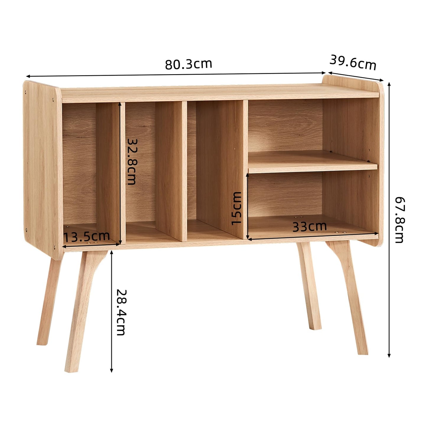 LELELINKY Record Player Stand, 4 Compartments, Holds Up to 220 Records