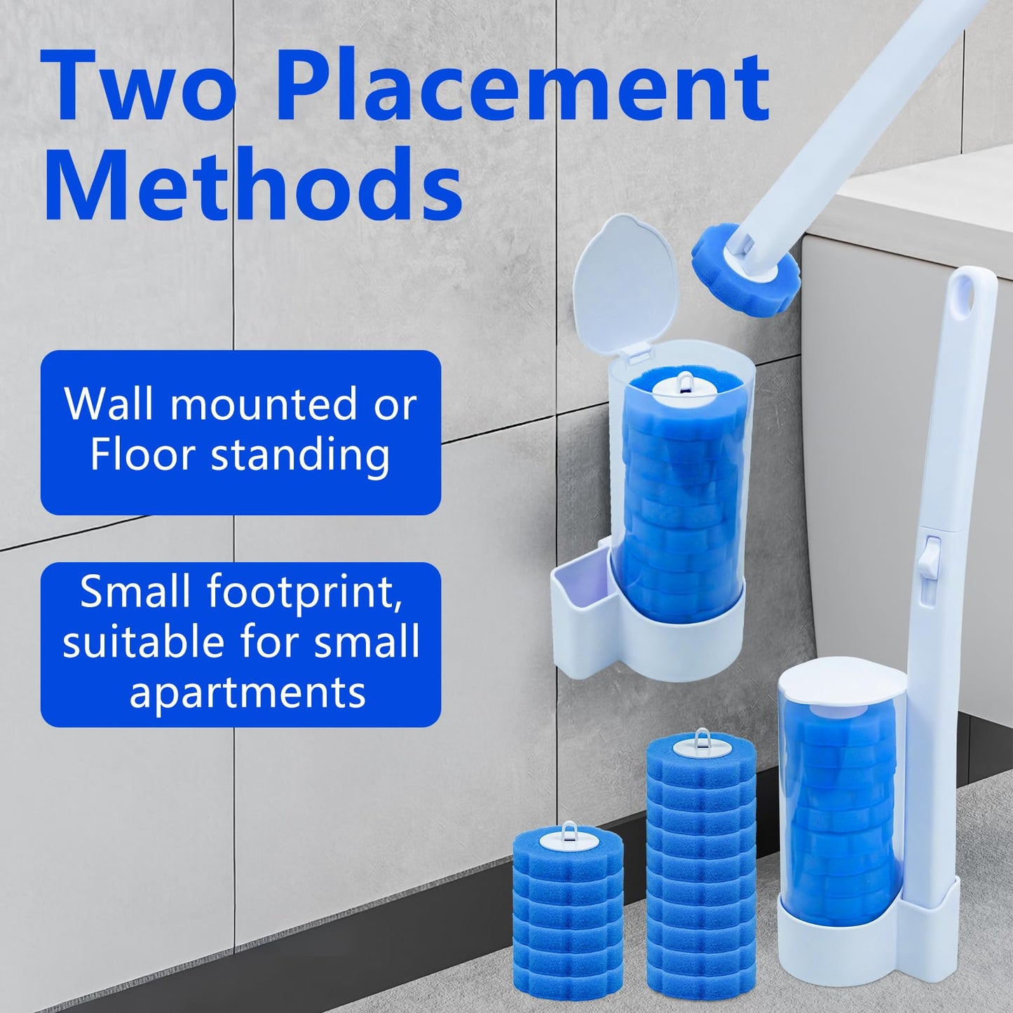 2 Pack Dispasable Toilet Brush and Holder Set, with 48 Toilet Brush Refills