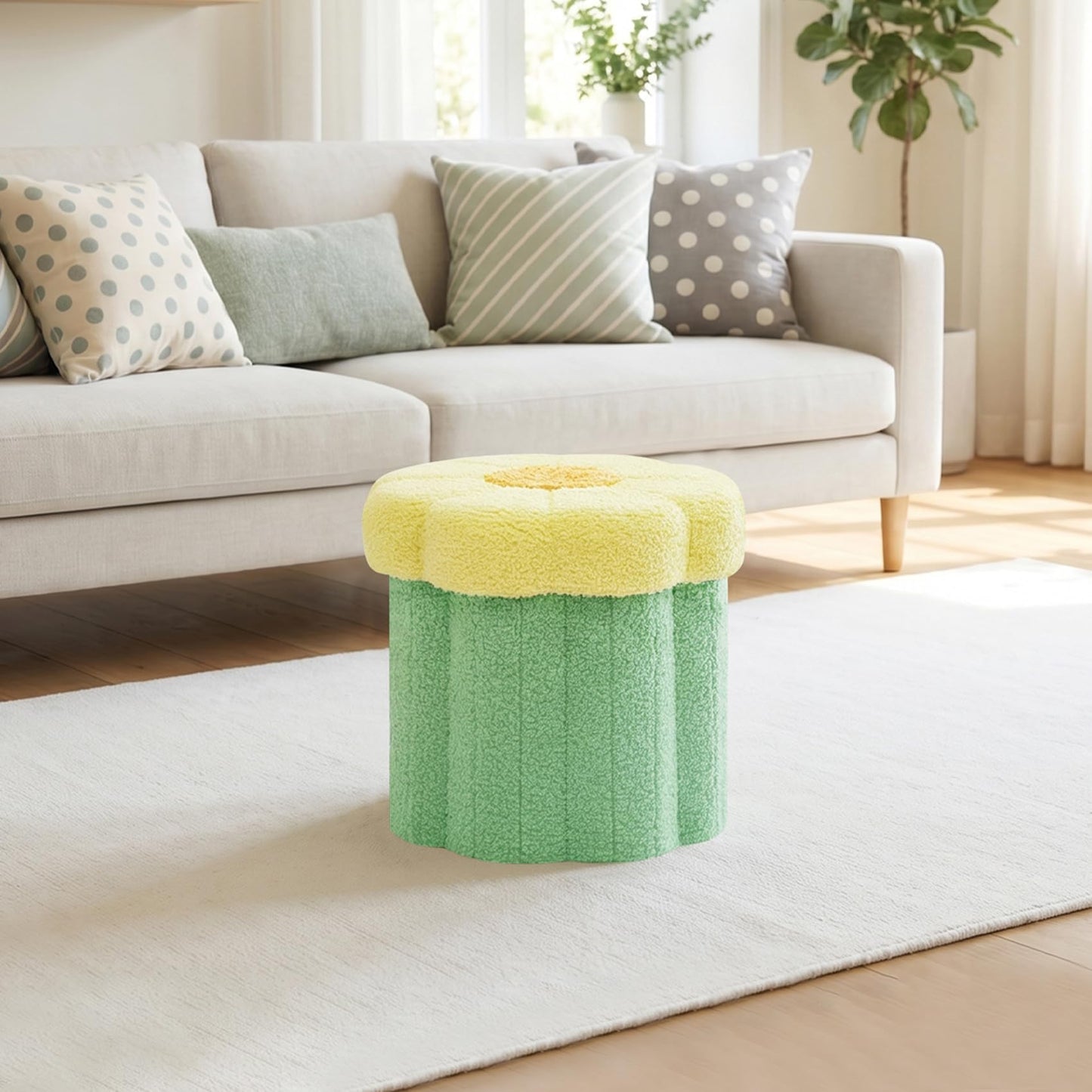 PINPLUS Small Folding Storage Ottoman with Lid, 32x32x29 cm, Green