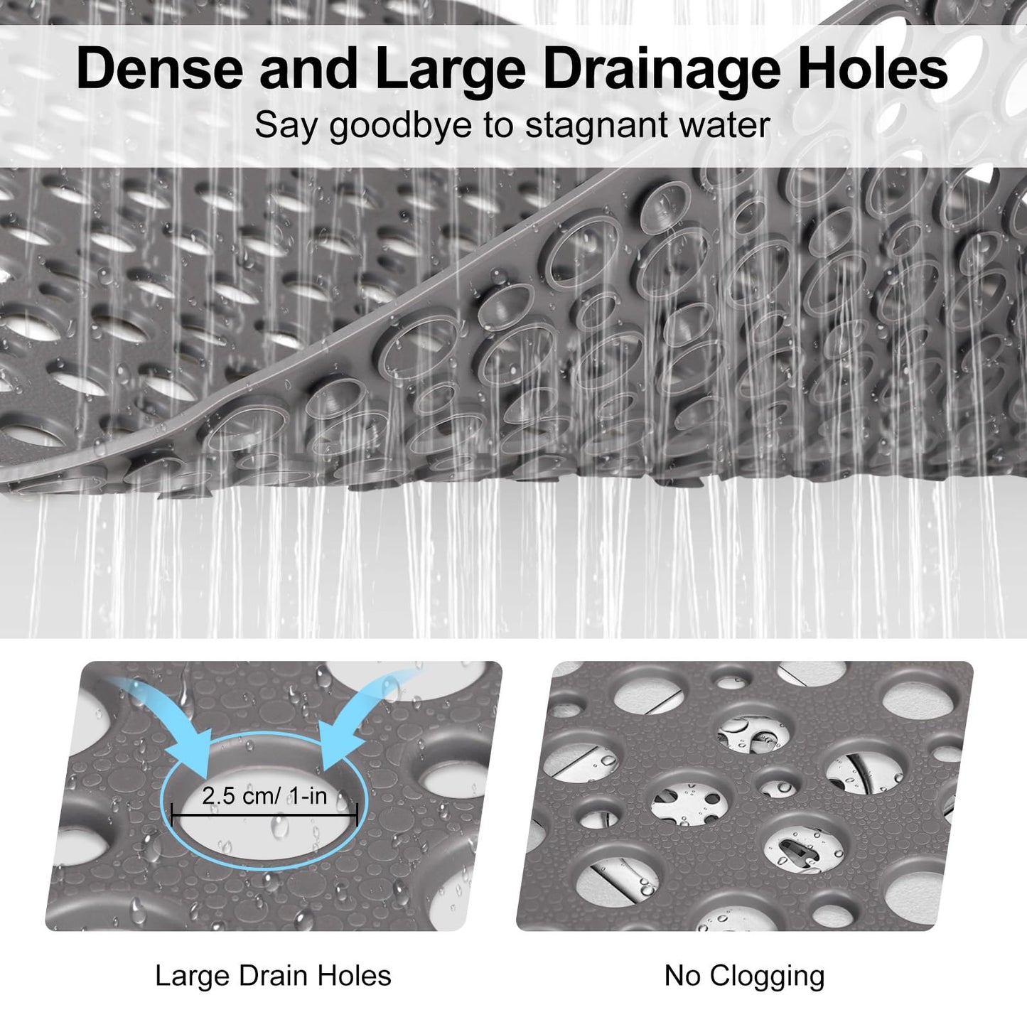 Bathtub Mat and Shower Mat Non Slip: 43 x 75 cm Soft TPE Bath Tub Mat with Suction Cups and Drain Holes, Anti Slip Shower Mats for Inside Shower
