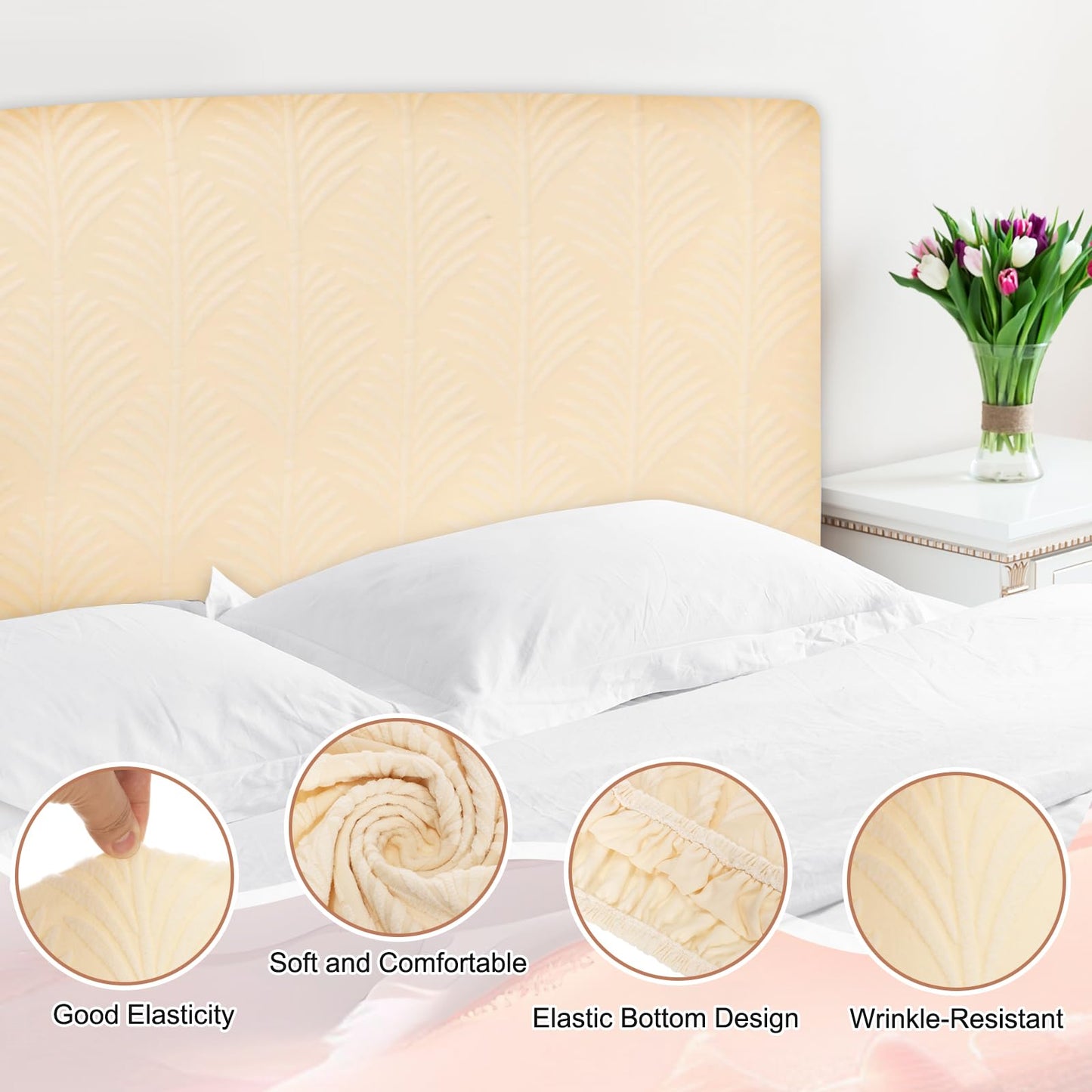 sourcing map Bed Headboard Slipcover, 120cm Jacquard Fabric Stretch Protector Covers, Dustproof Cover for 1.2m Headboard Bedroom Decor, Beige