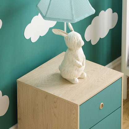 Junior Vida Neptune 2 Drawer Bedside Table Cabinet Chest of Drawers Bedroom Storage Children's Kids Furniture, Set of 2 Blue & Oak