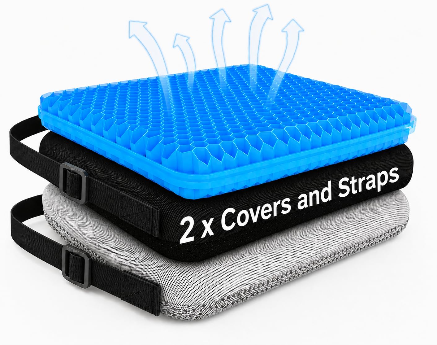 b.comfi® Gel Seat Cushion with 2 x Covers - Pressure Relief Cushion for Coccyx, Sciatica & Lower Back Pain - Office Chair