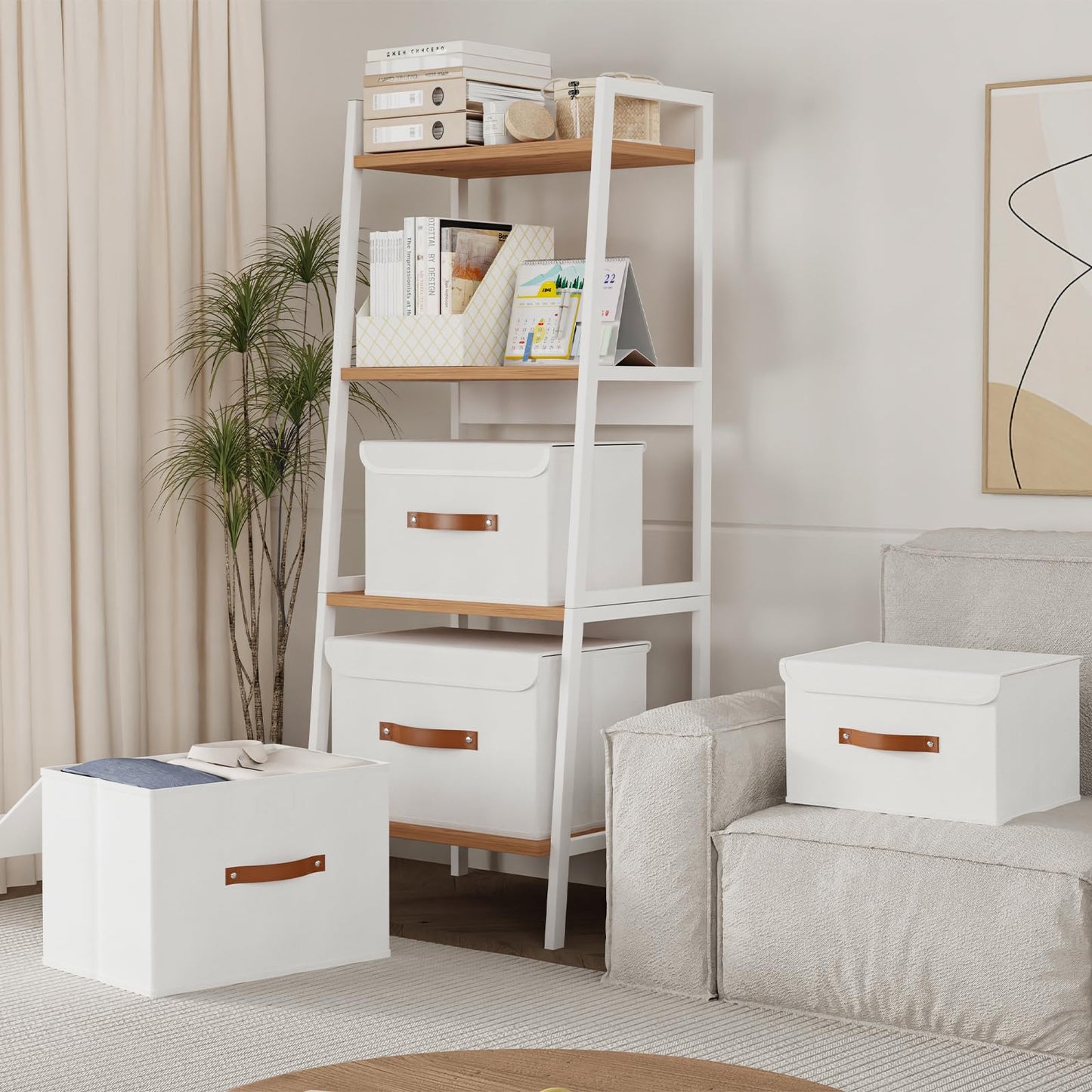 Yawinhe Foldable Storage Boxes, 2 Pack Fabric Baskets,33x23x20cm,White