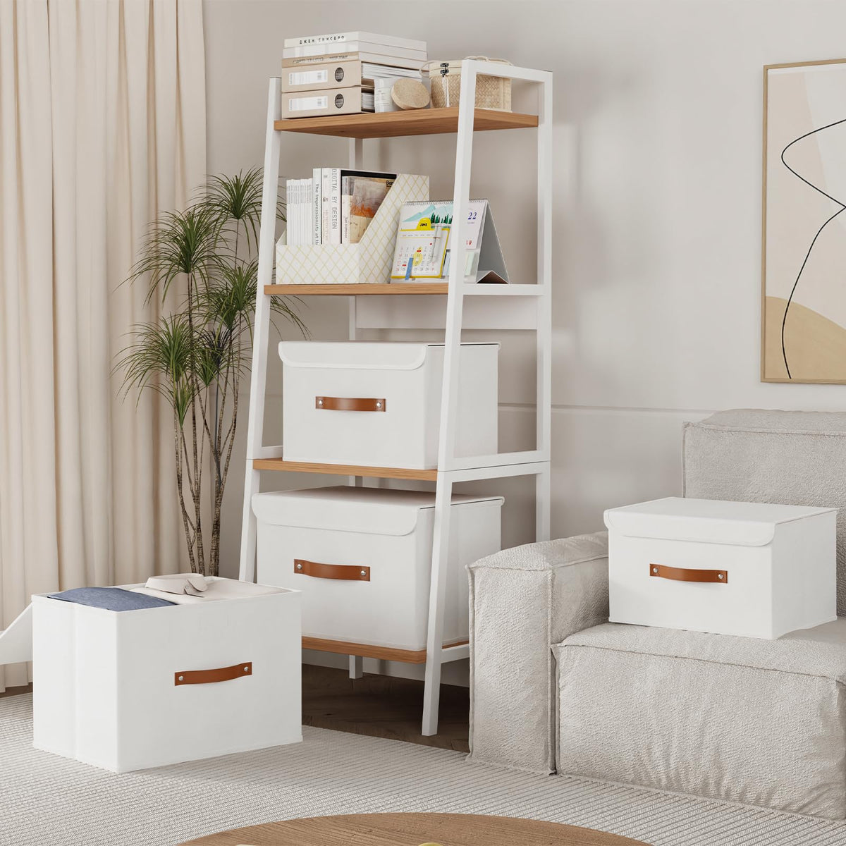 Yawinhe Foldable Storage Boxes, 2 Pack Fabric Baskets,38x25x25cm,White
