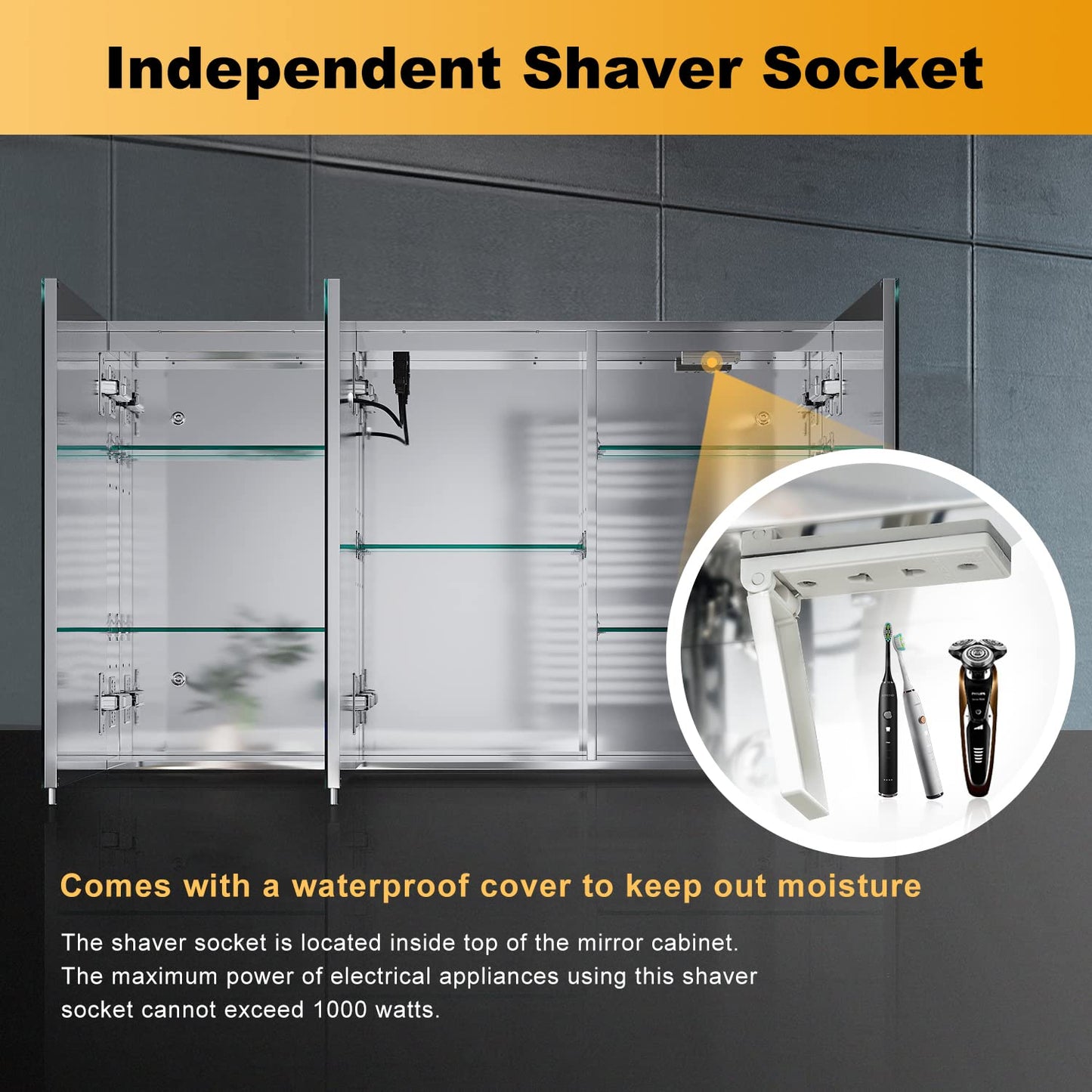 ELEGANT Triple Door Bathroom Mirror Cabinet with Shaver Socket, 1000x600mm