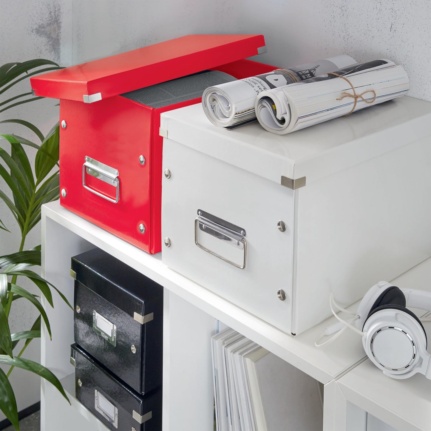 Leitz WOW Large Storage Box, Click and Store Range, Large Cube Storage Box, Red, 61080026
