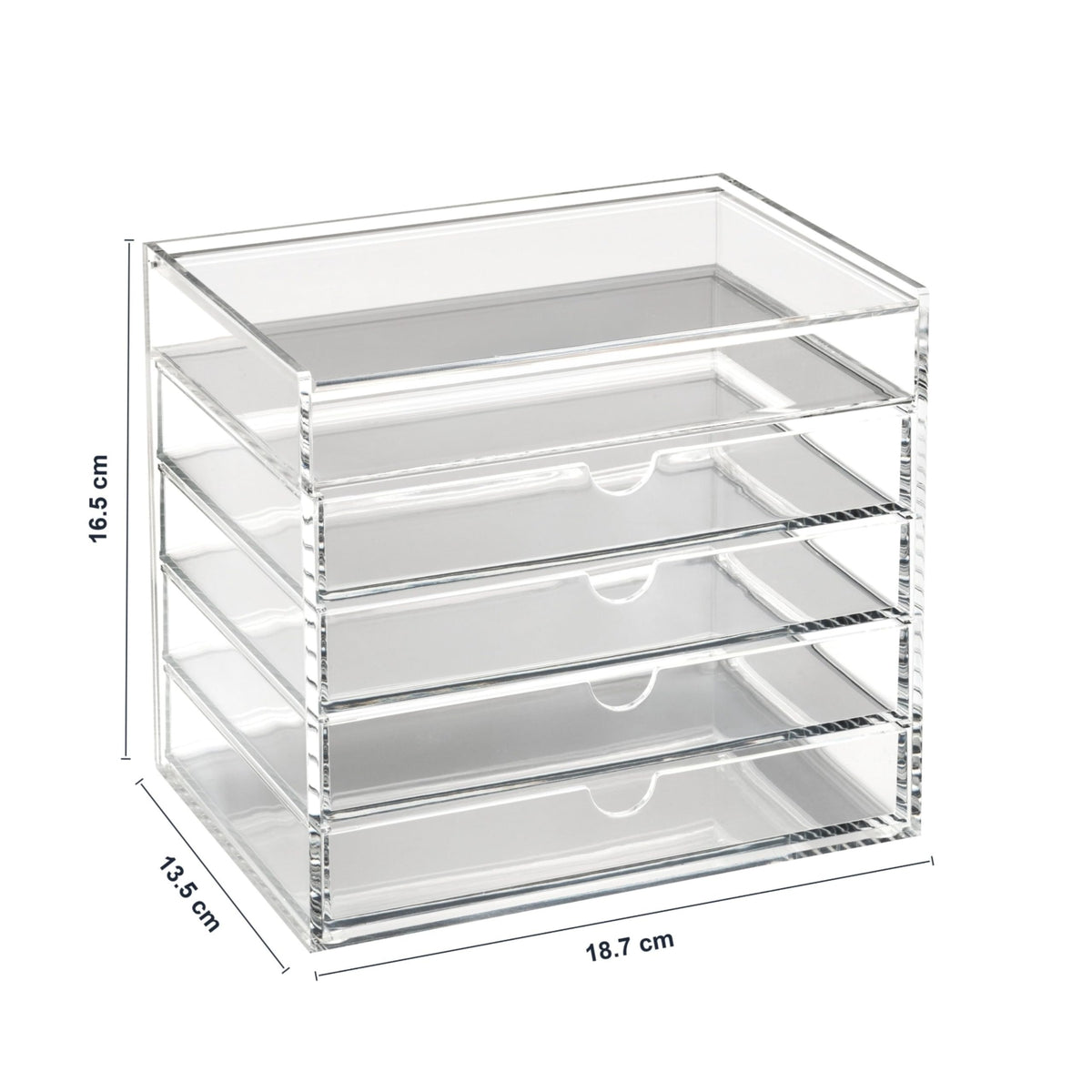 OSCO Clear Acrylic 5 Drawer Chest with Flip-Up Lid, Compact Storage Box for Makeup, Jewellery and Office Supplies, High-Grade Construction