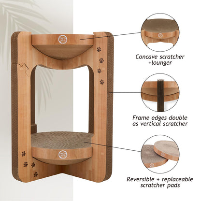 Necoichi Cozy Cat Scratcher Bowl, 100% Recycled Paper, Chemical-Free Materials, No.1 sellr in Japan! (Tower (Oak), XL)