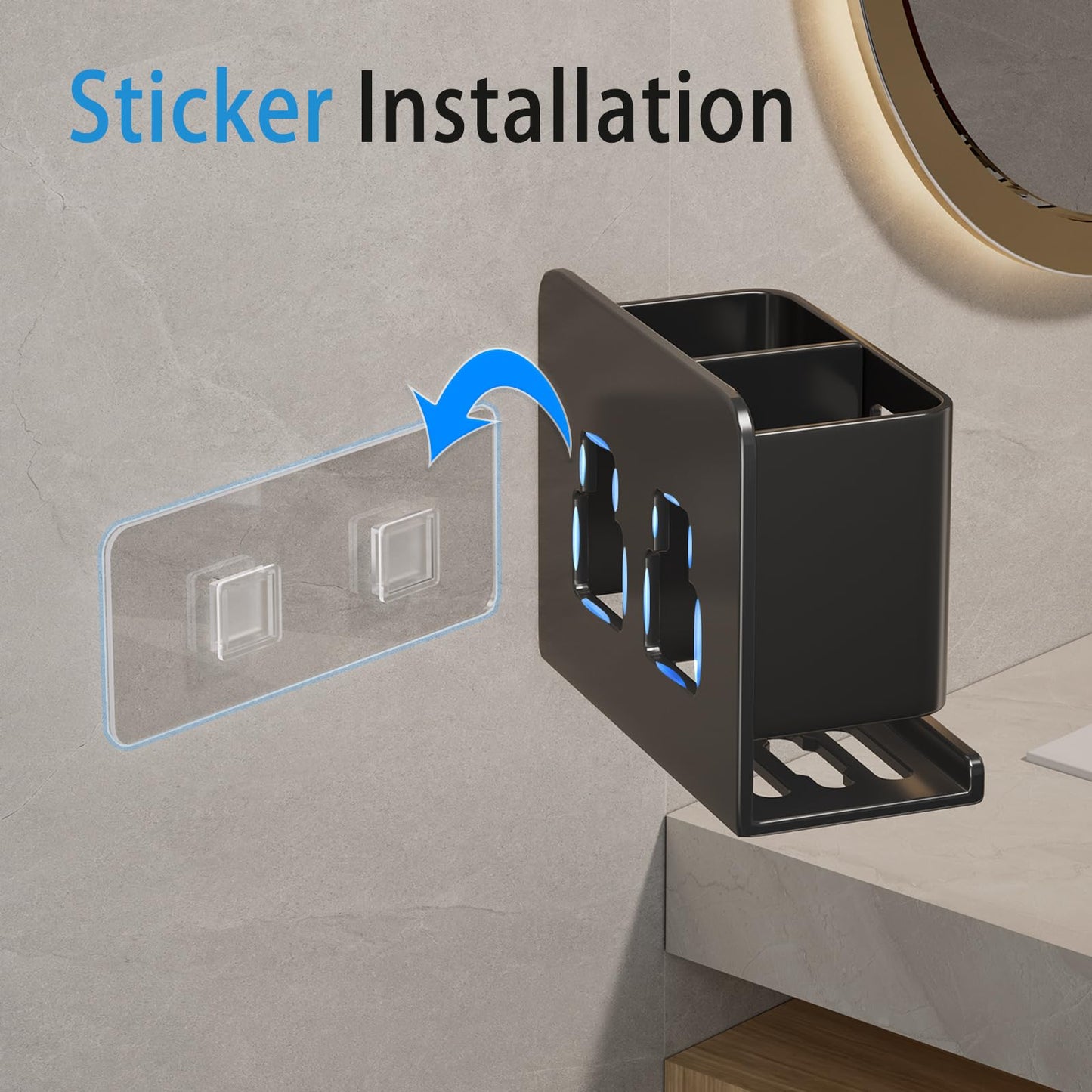 YESENT Black Toothbrush Holder wall Mount, Aluminum，No Drilling Required