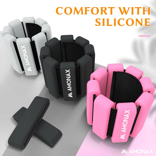 Amonax Adjustable Ankle and Wrist Weights Set, Fitness Leg Weights for Women Men, 1lb/2lb Pair for Strength Training, Pilates Weights Running Swimming