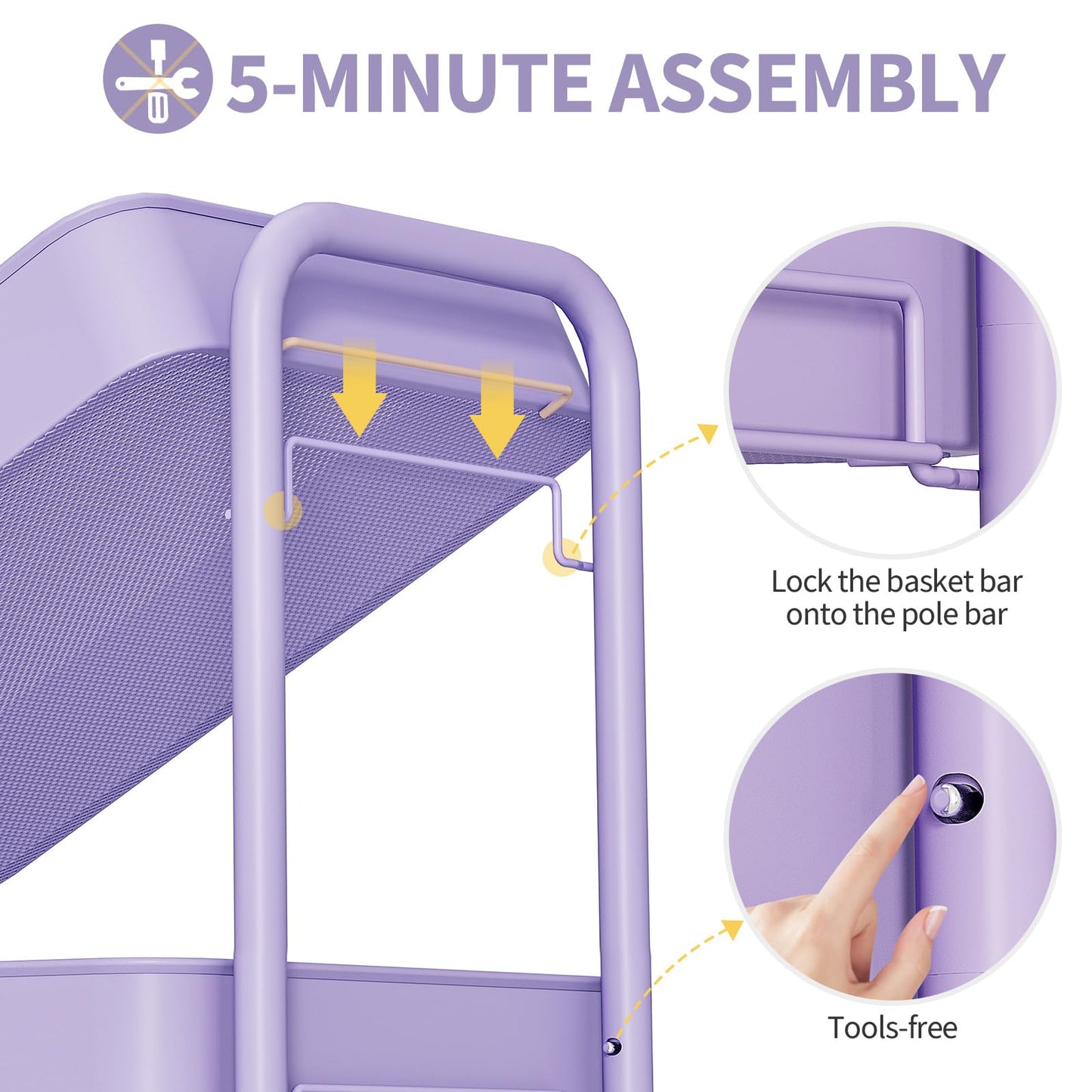 Urackify 3 Tier Storage Trolley on Wheels, purple