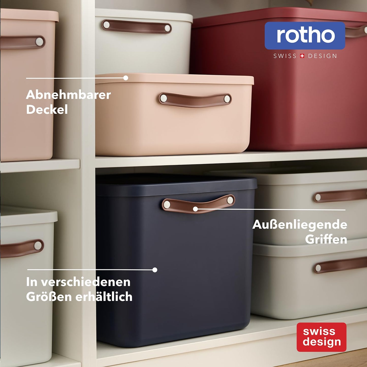 Rotho Maloja Storage Box, Set of 2, 55 L with Lid, 53.5 x 40 x 34 cm (L x W x H) (Anthracite)