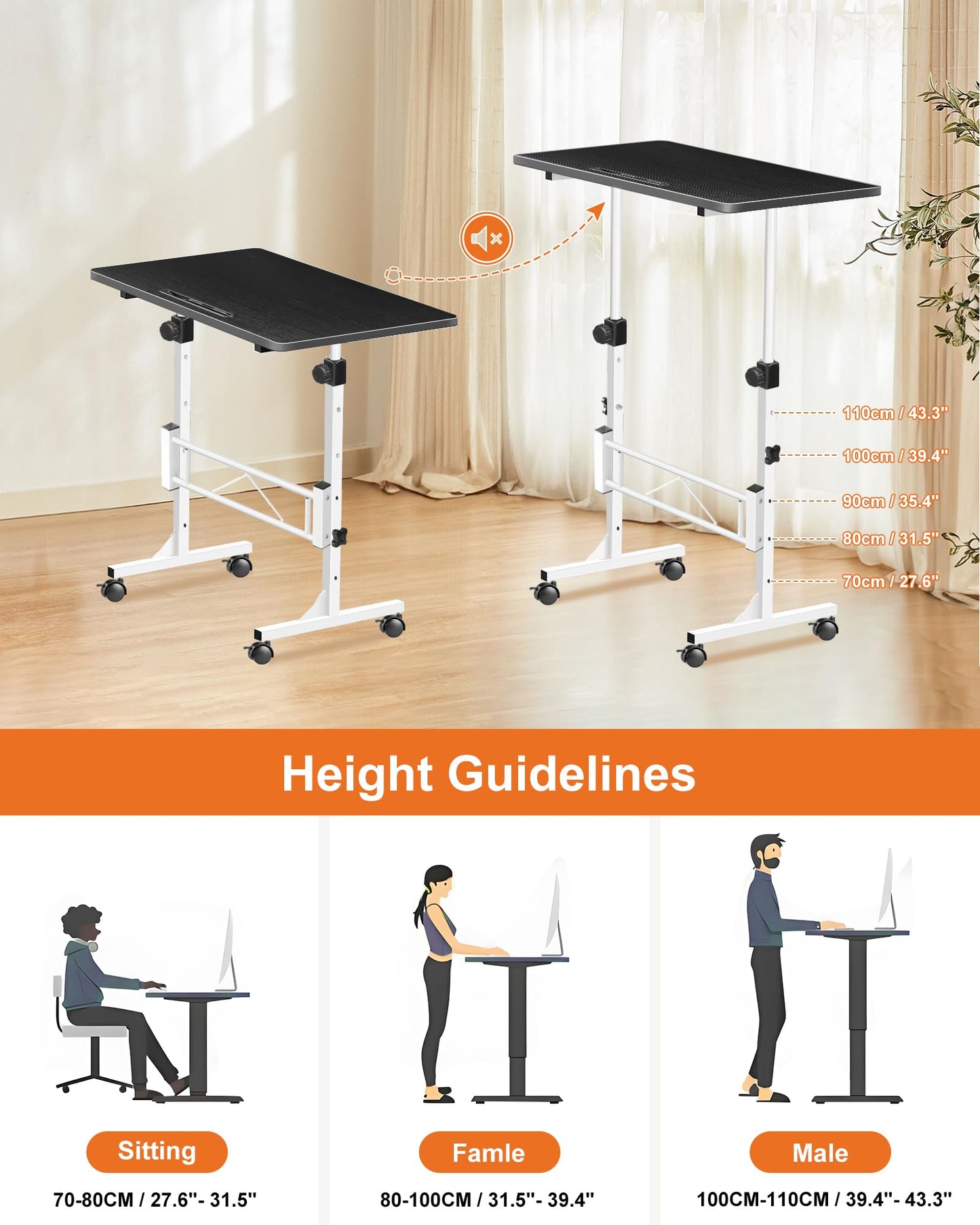 RayLove Small Standing Desk Adjustable Height, Mobile Stand Up Desk with Wheels, 32 Inch Portable Laptop Desks, Standing Table for Home Office Desks